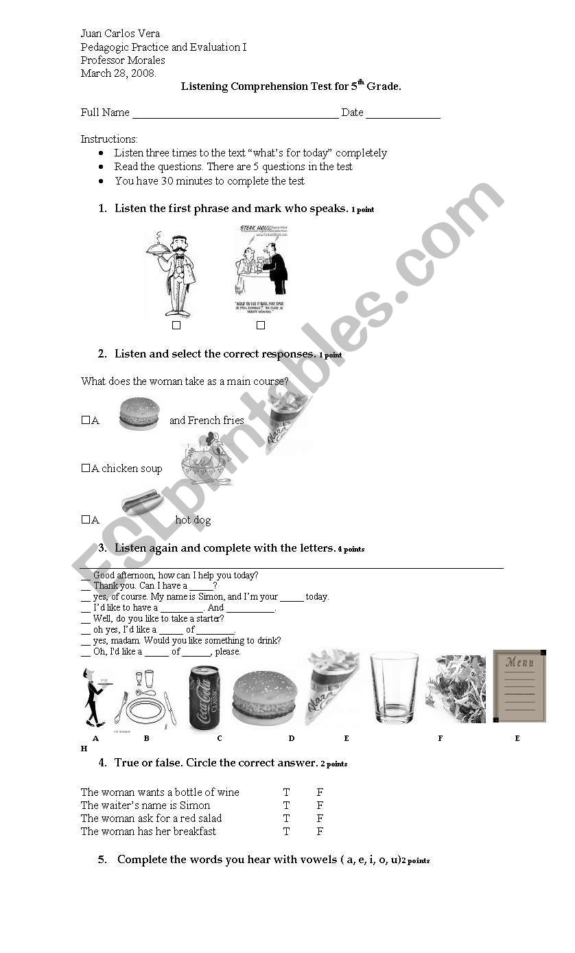 listening test worksheet