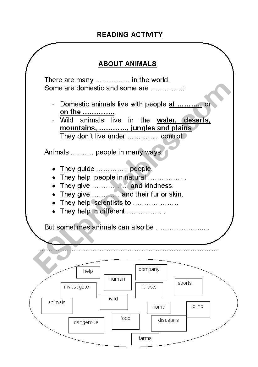 about animals. part 2 worksheet