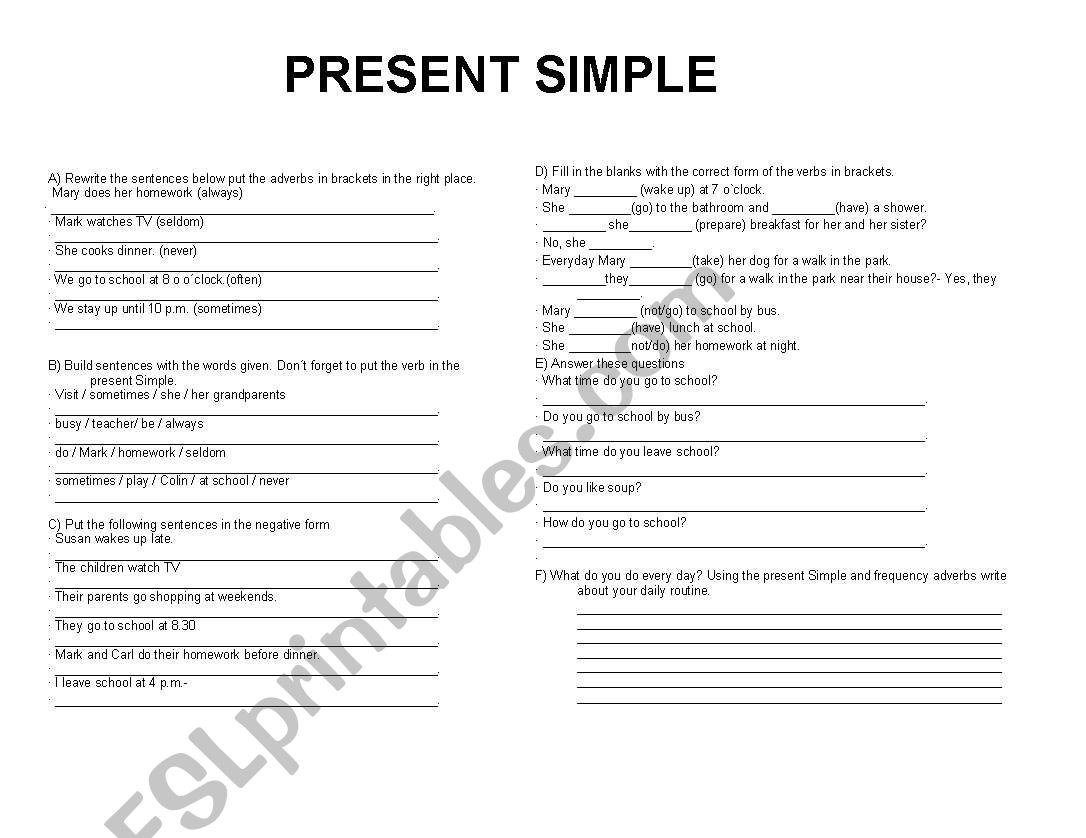 PRESENT SIMPLE worksheet