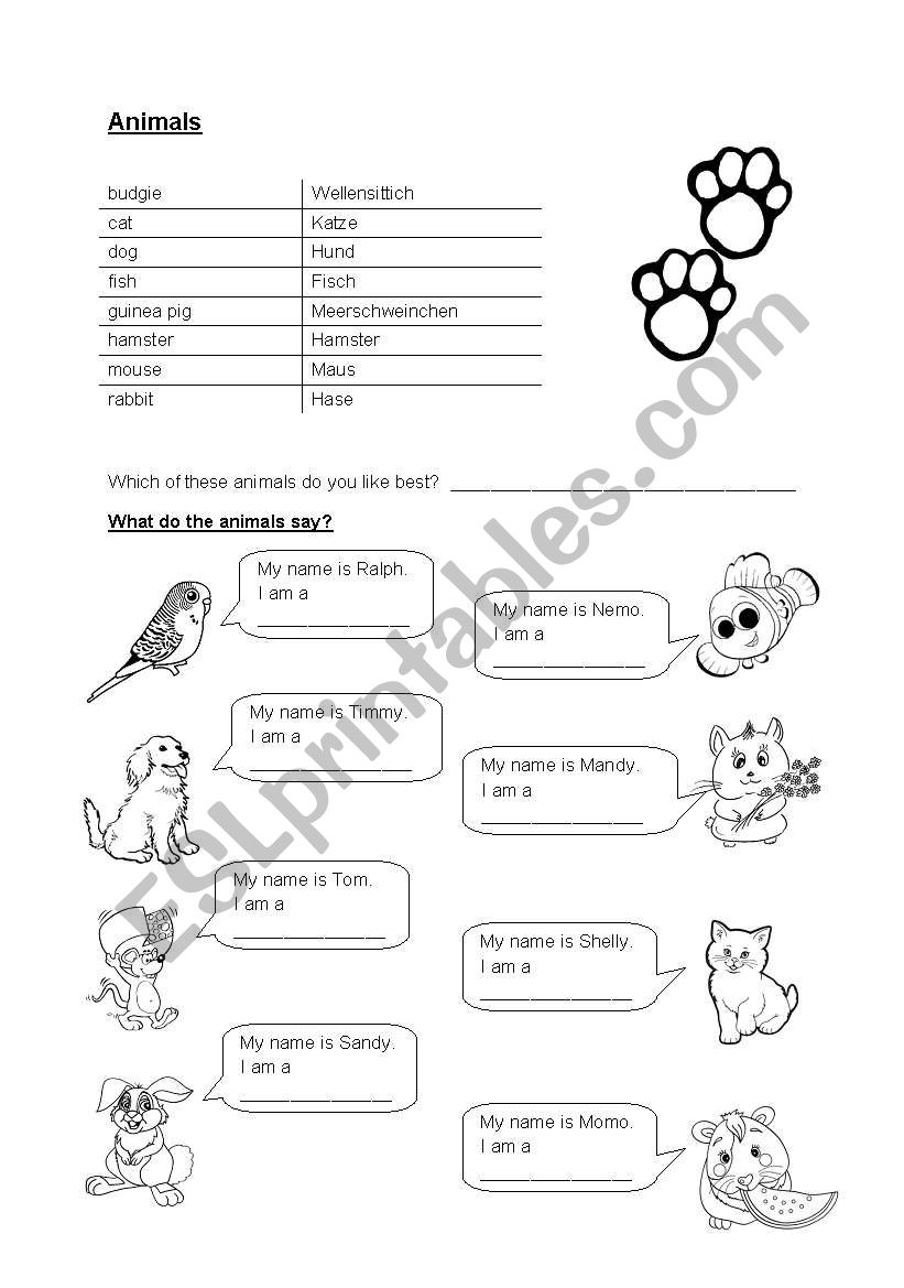 Animals1 worksheet