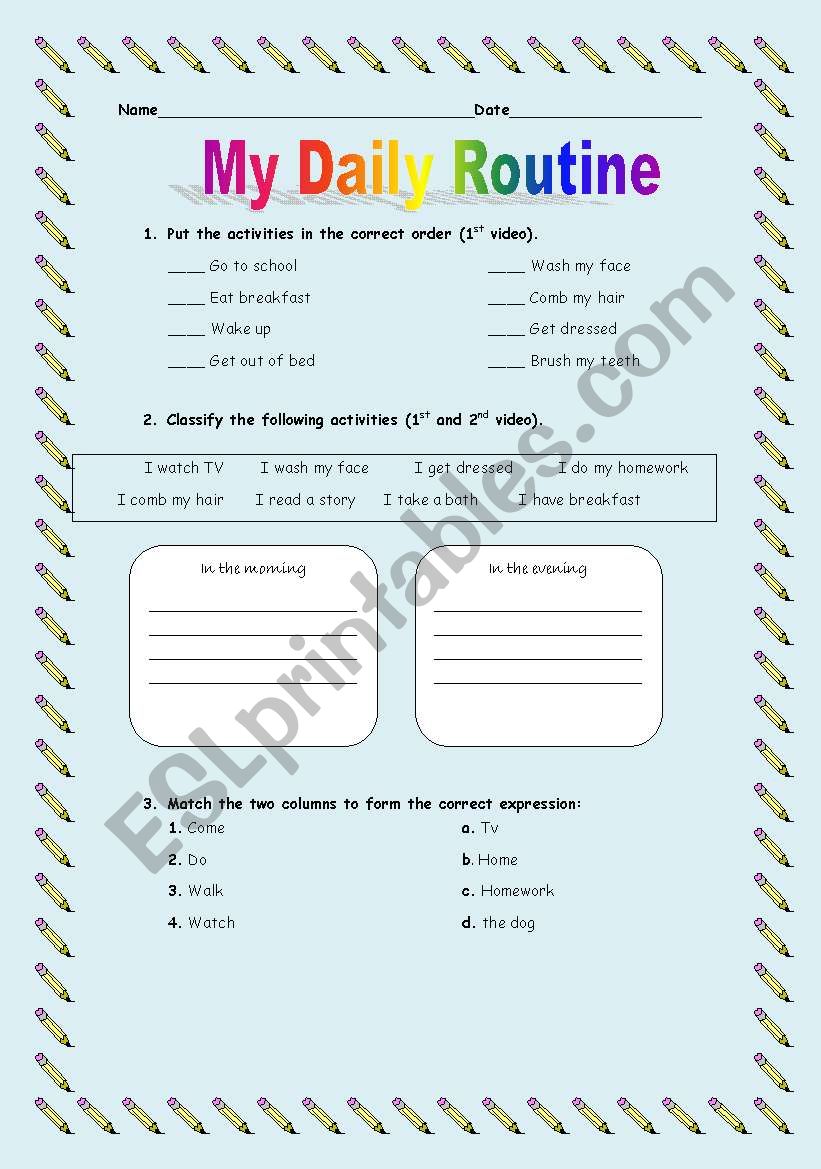 Daily Routines worksheet