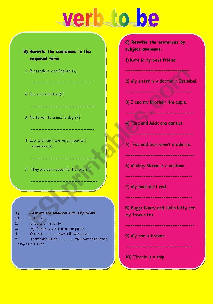 verb to be exercises worksheet