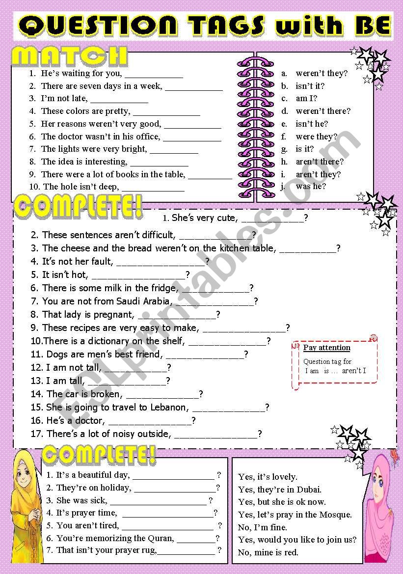  QUESTION TAGS WITH BE worksheet