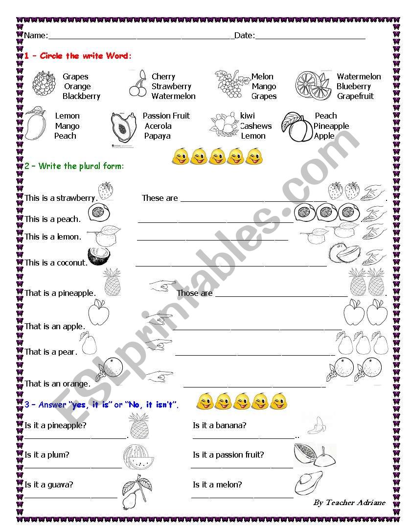 Fruits worksheet