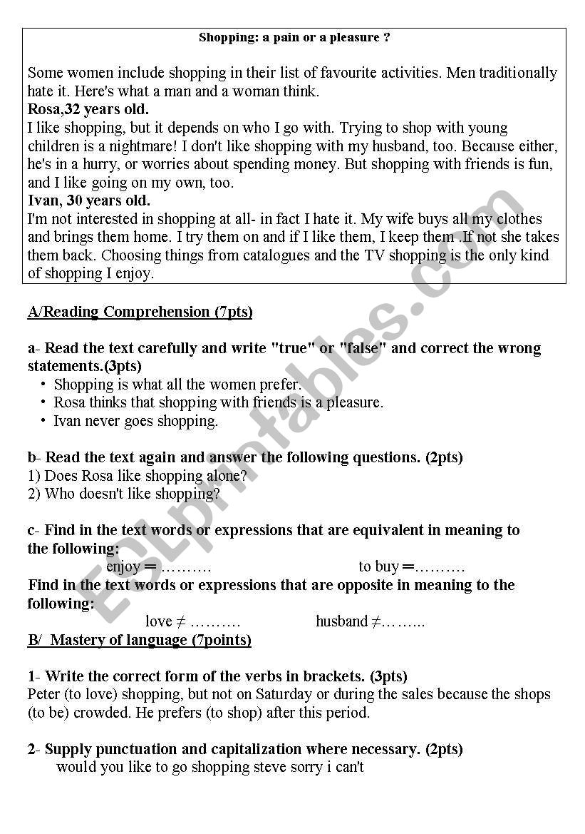 English Test worksheet