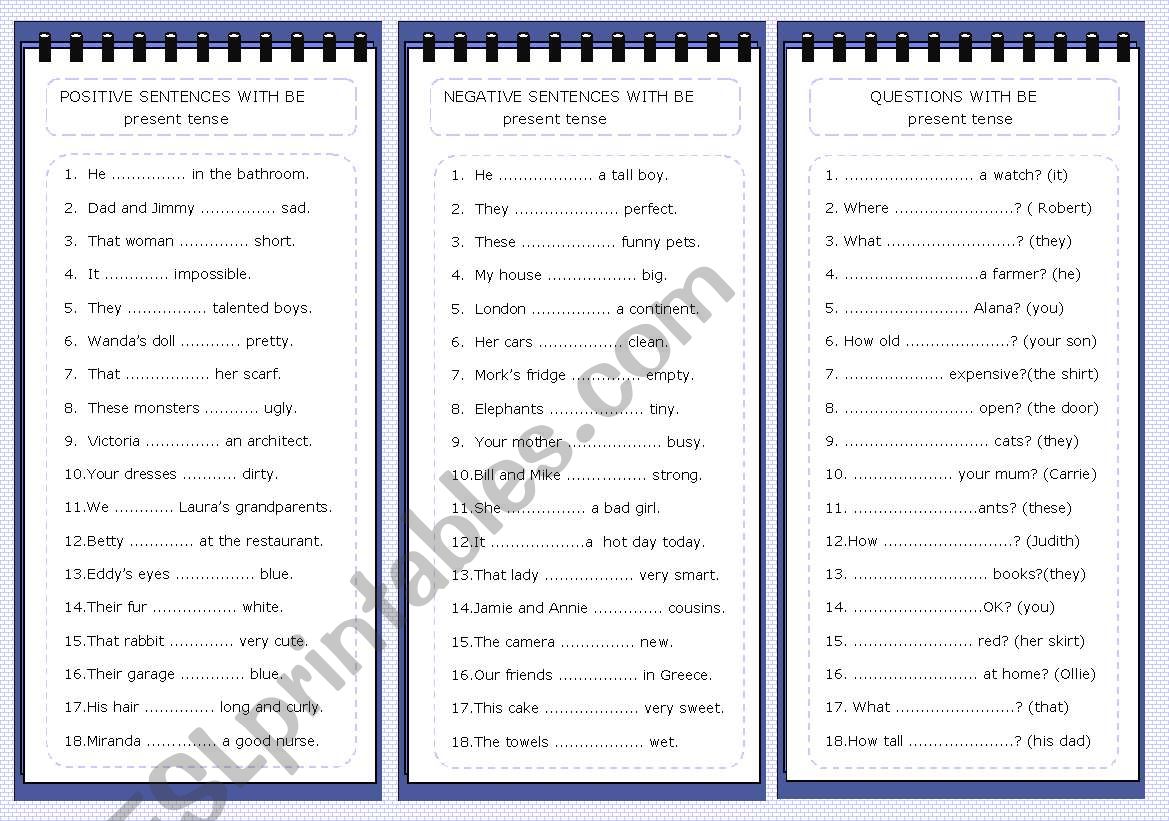 to be -present worksheet