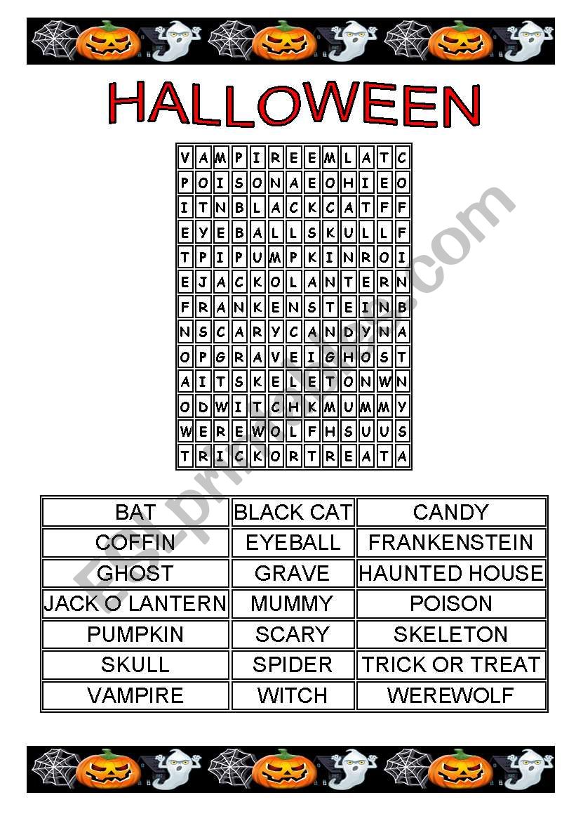 Halloween crossword worksheet