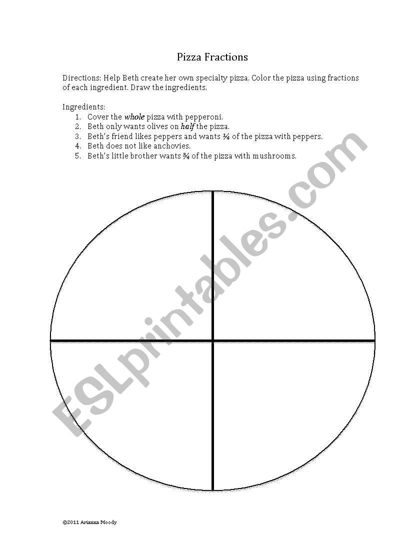 Pizza Fractions worksheet