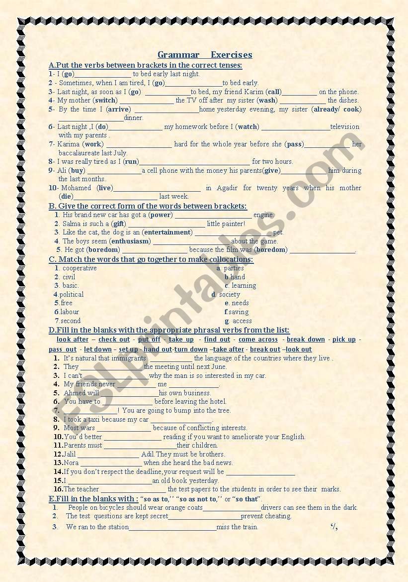 Grammar exercises worksheet