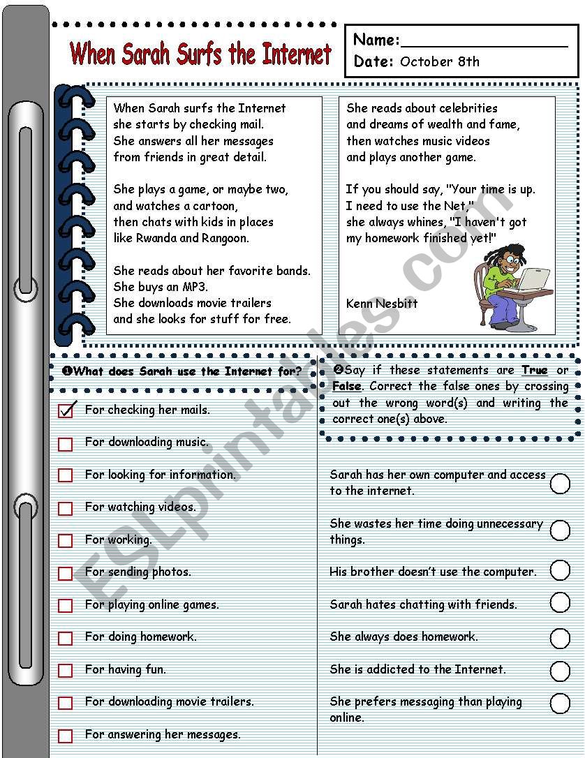 Internet poem- worksheet