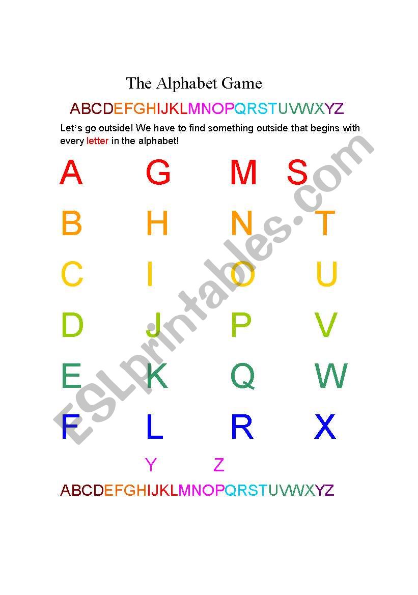 The Outside Alphabet Game worksheet