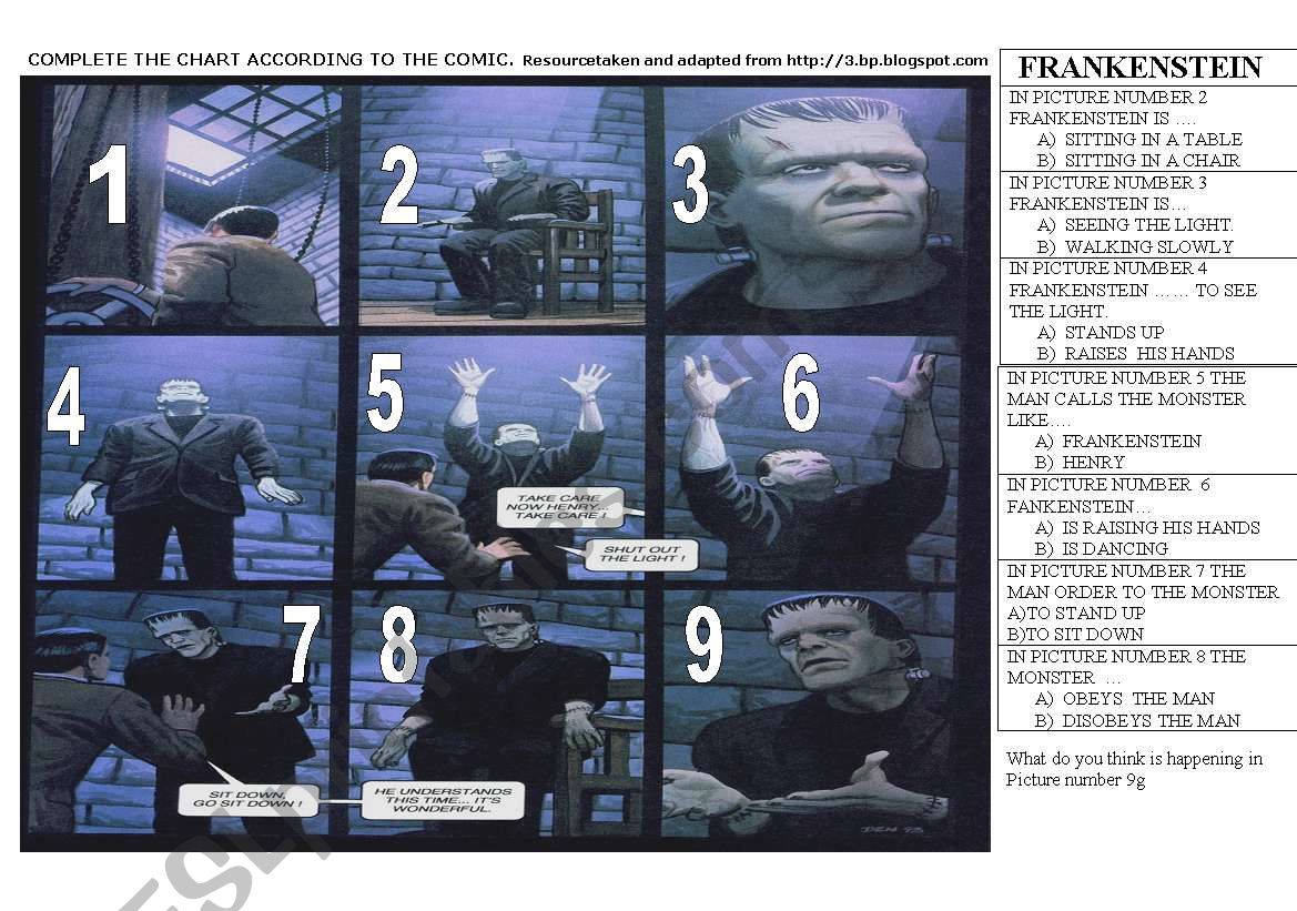 FRANKENSTEIN COMIC worksheet