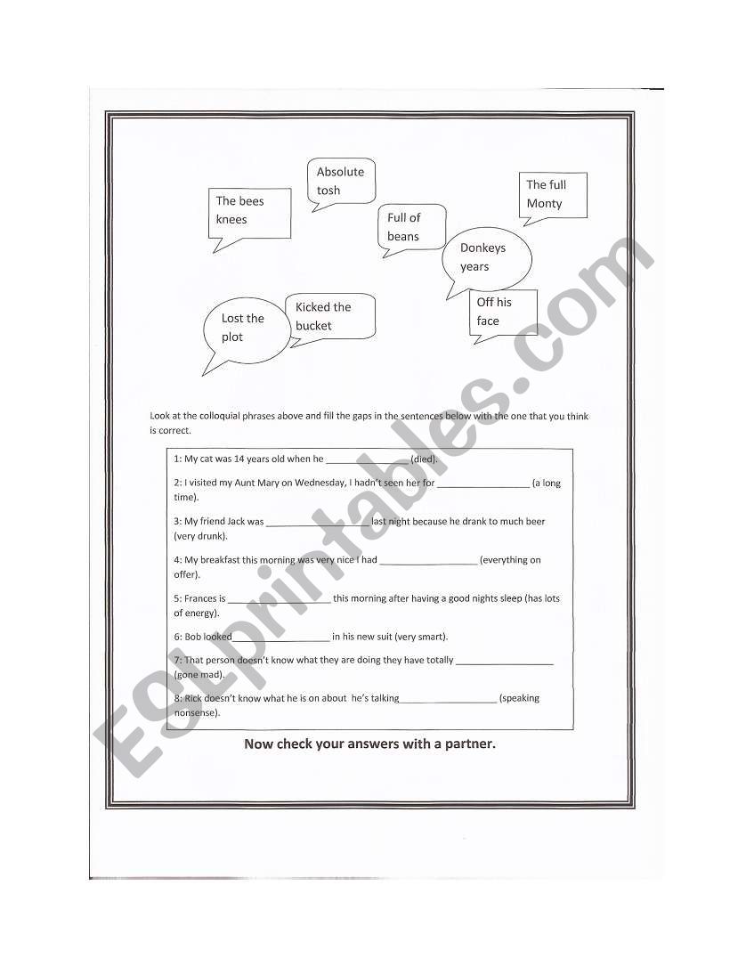 Colloquial phrases worksheet