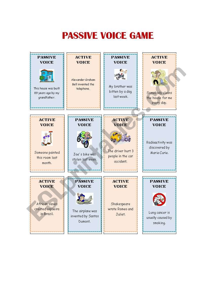 PASSIVE VOICE GAME worksheet