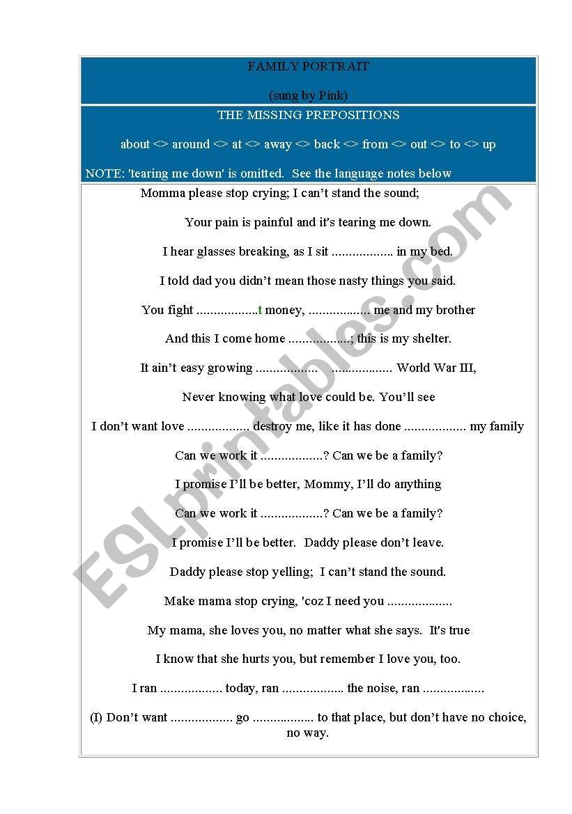 Family portrat worksheet