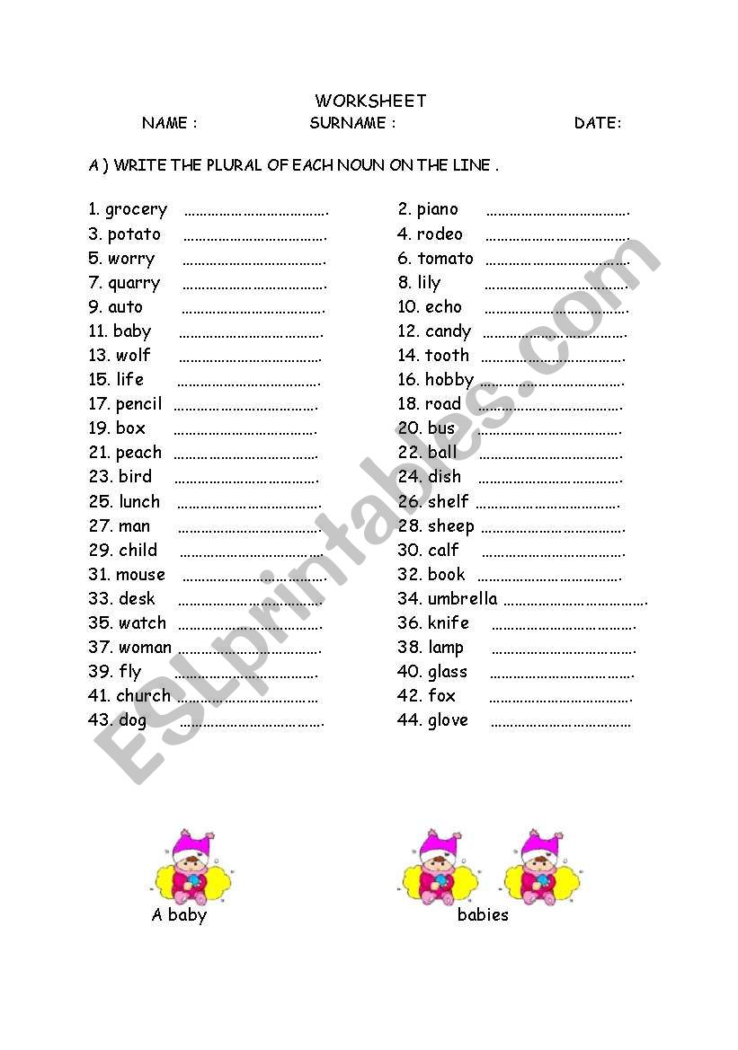 plurals worksheet