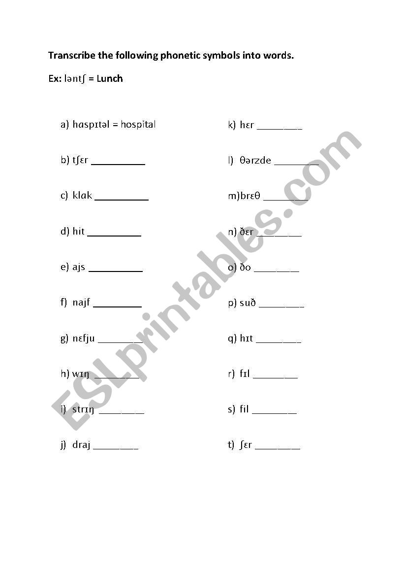 Phonetic Transcription Exercise - ESL worksheet by Nolj24