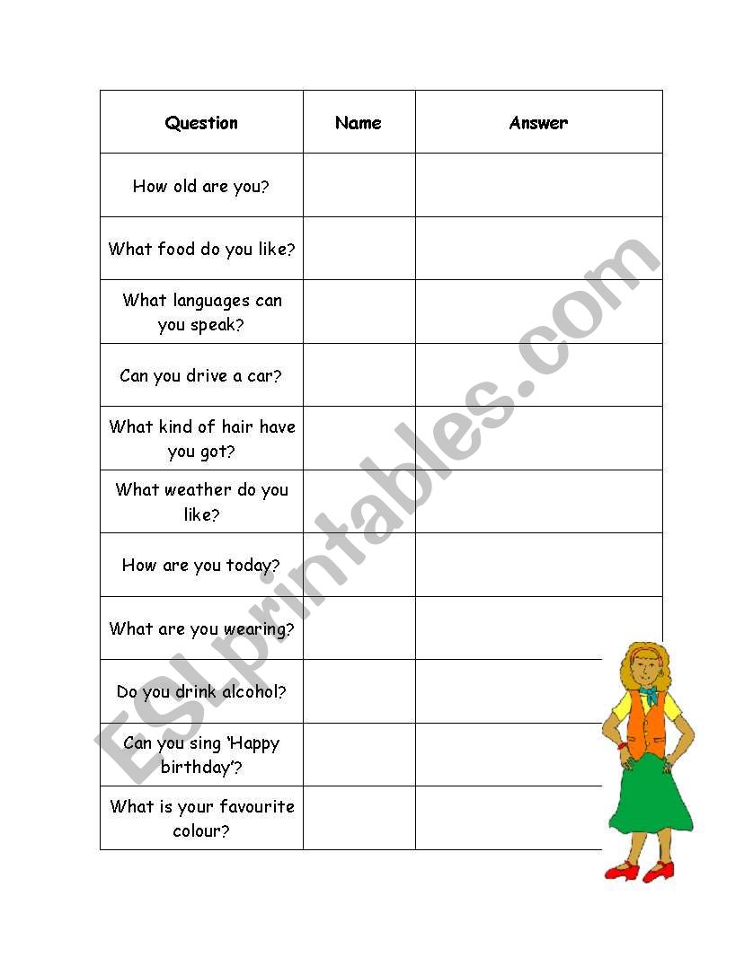 Conversation questions warmer worksheet