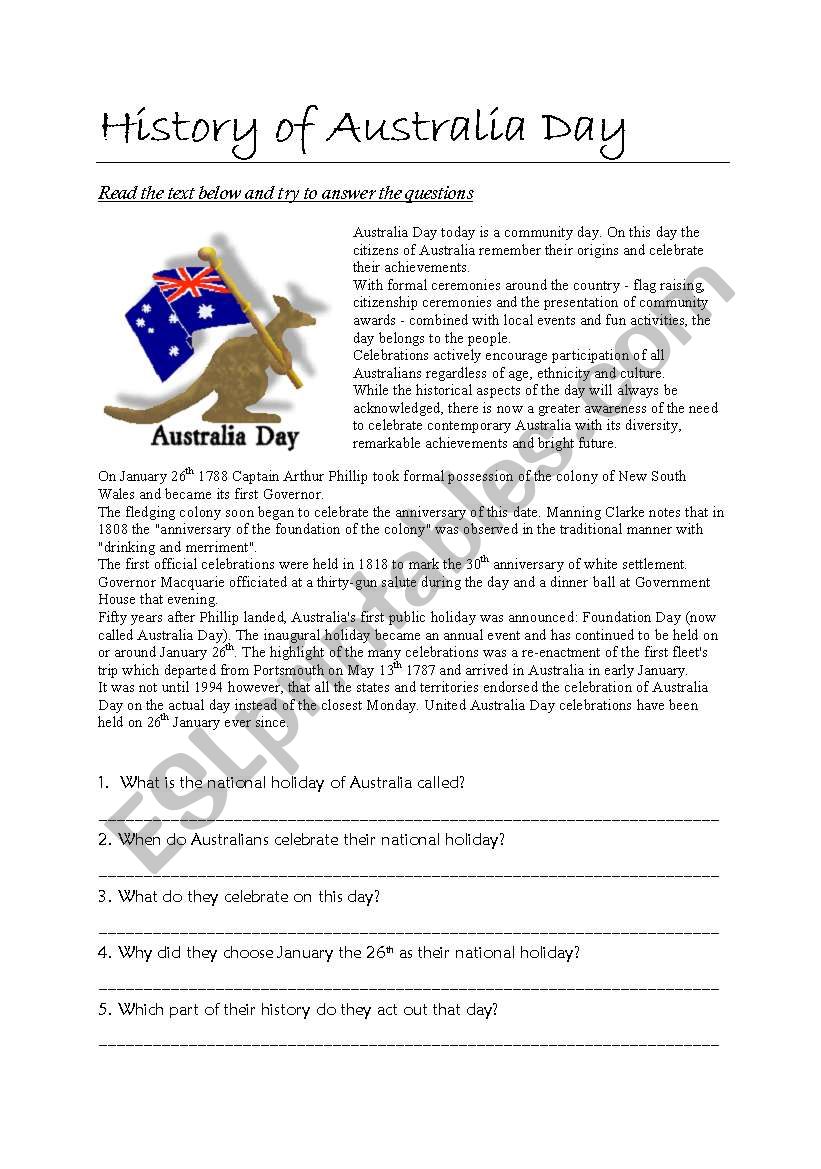 Australia day worksheet