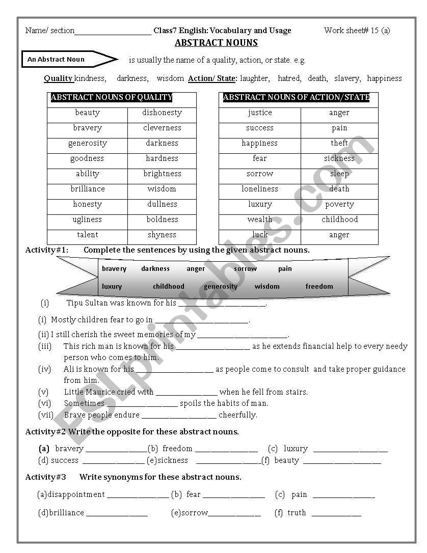 nouns worksheet