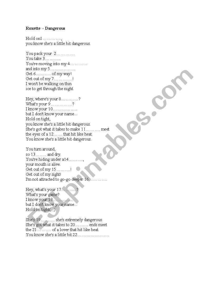 Dangerous by Roxette worksheet