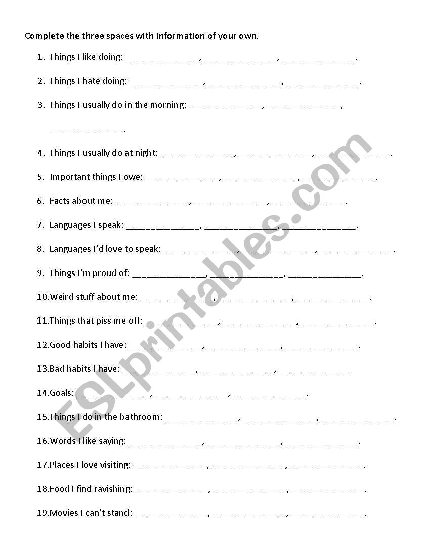 3 things! worksheet