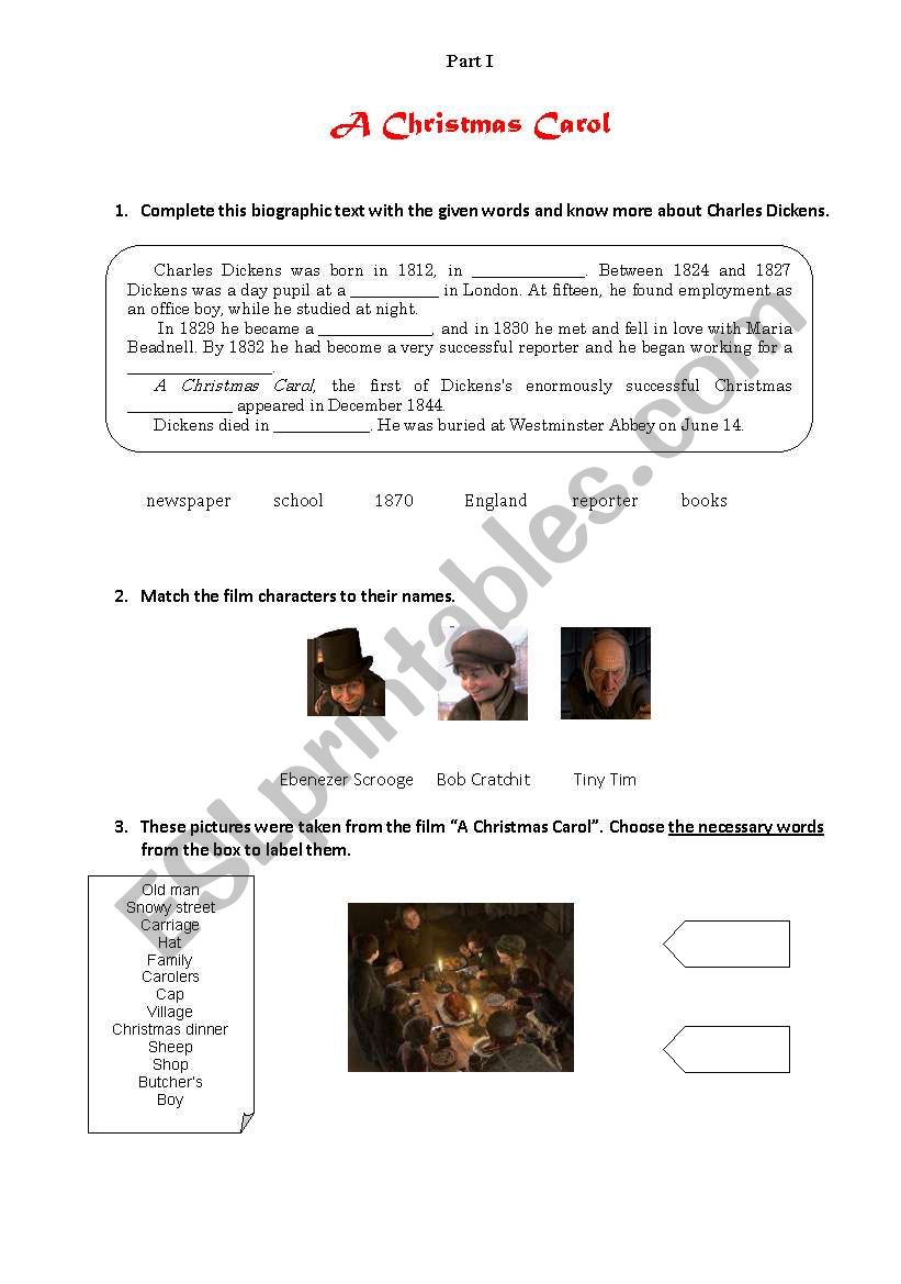 A Christmas Carol - part I worksheet