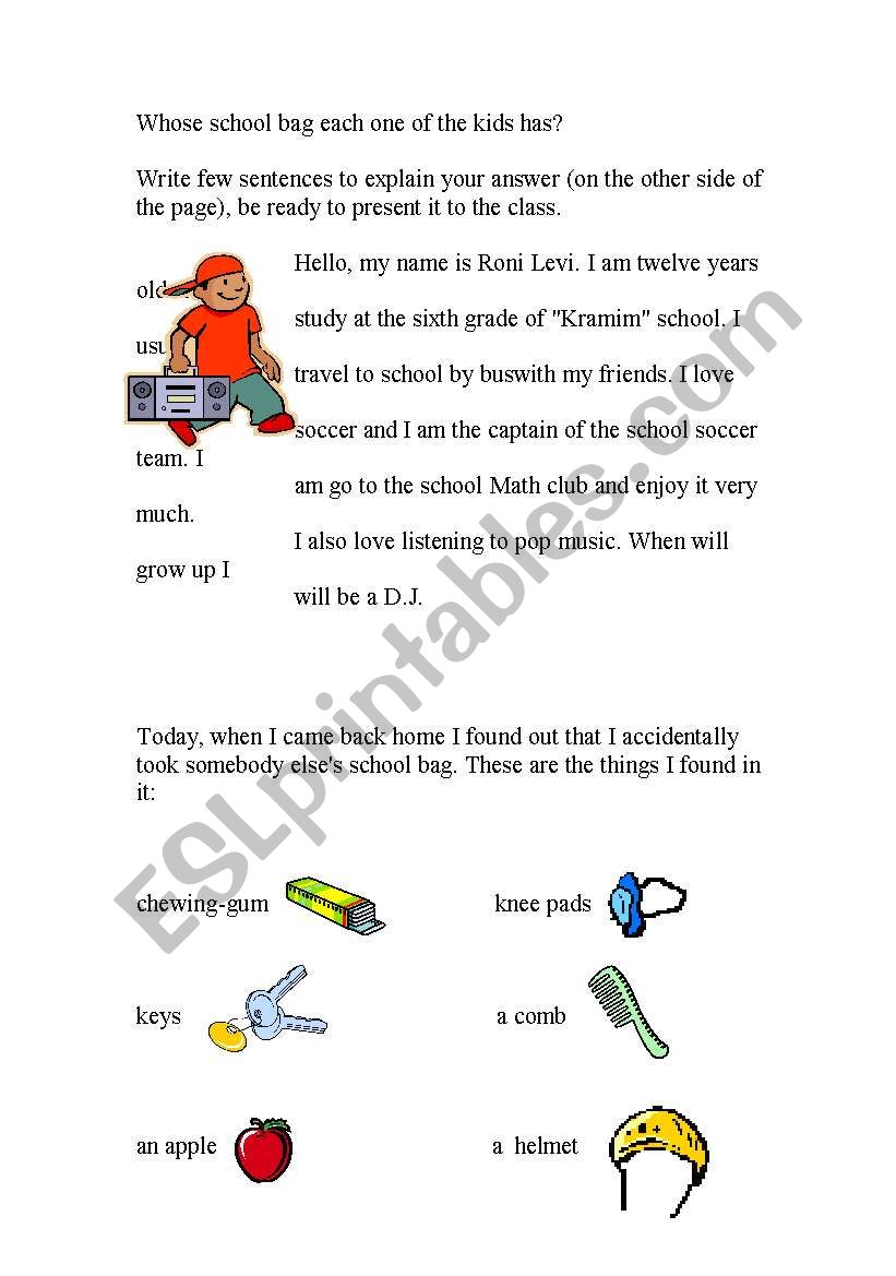 Lost and Found worksheet