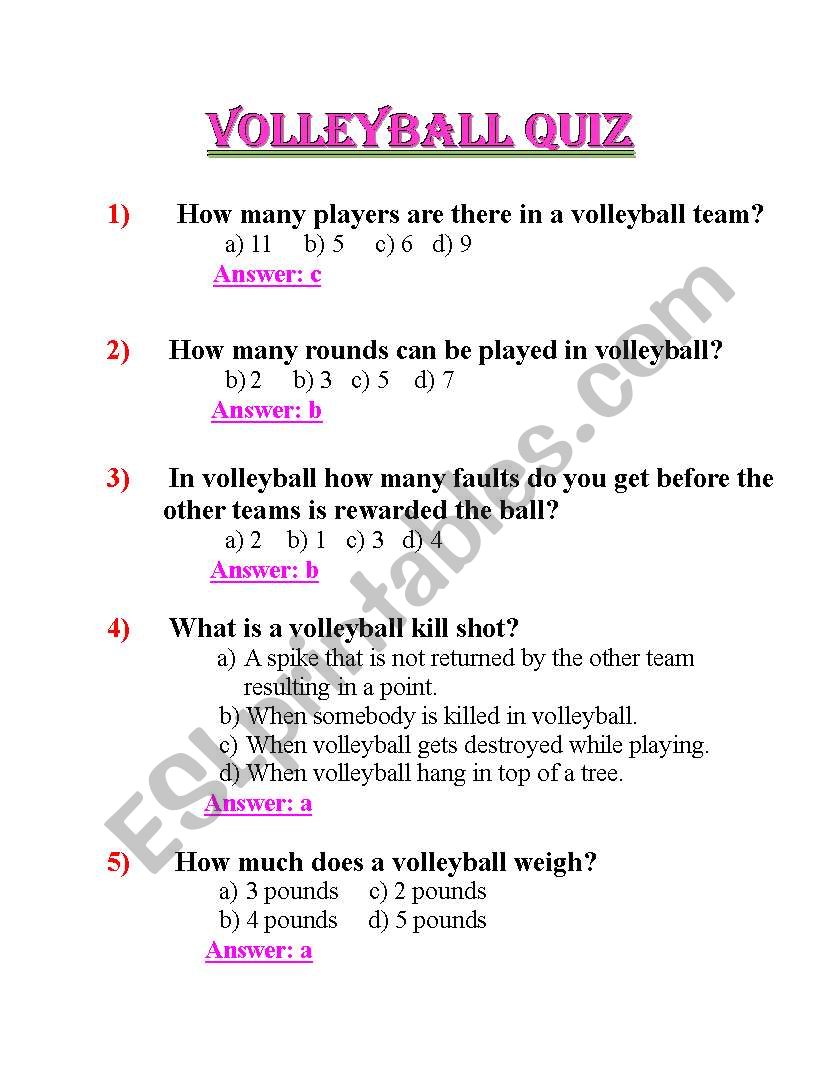 Volleyball quiz worksheet