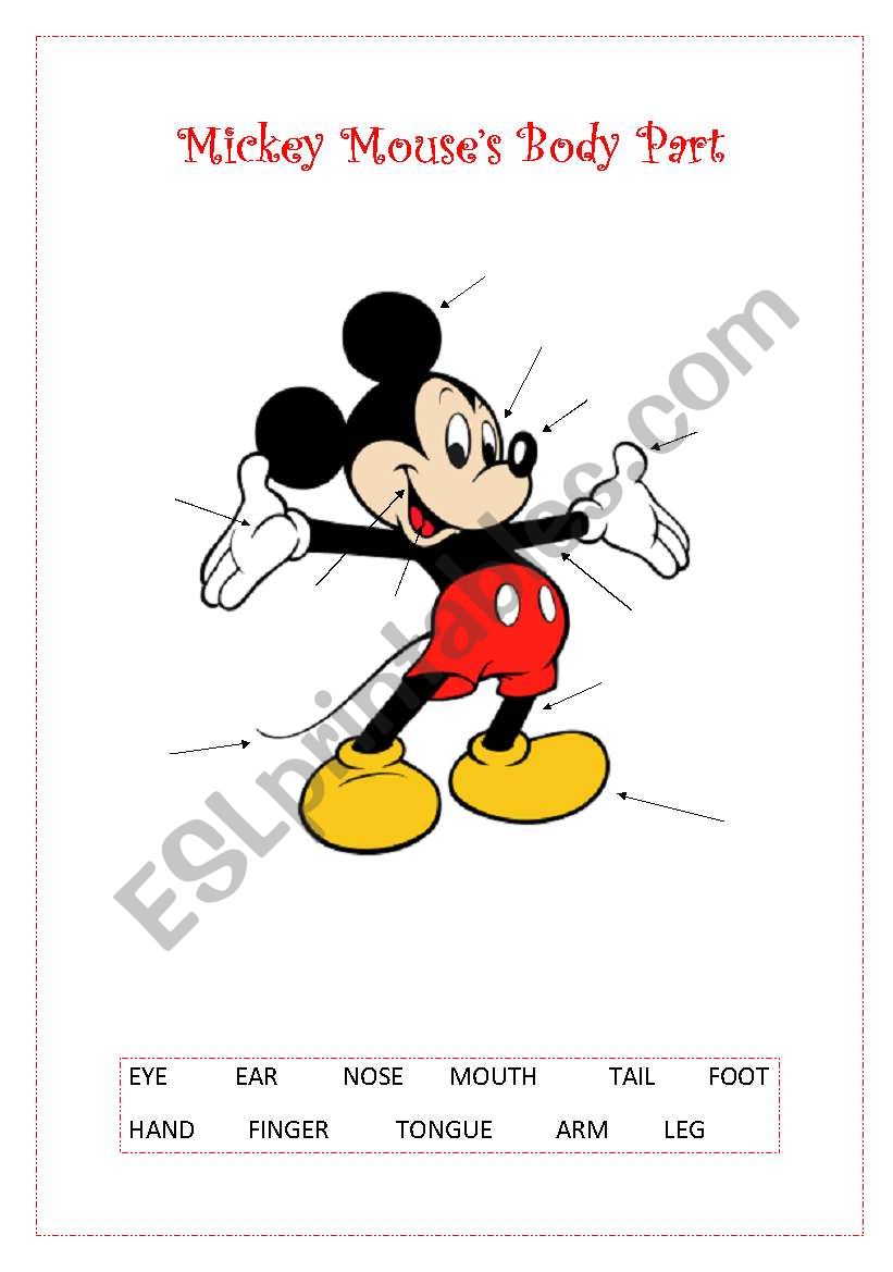 mickey mouses body part worksheet