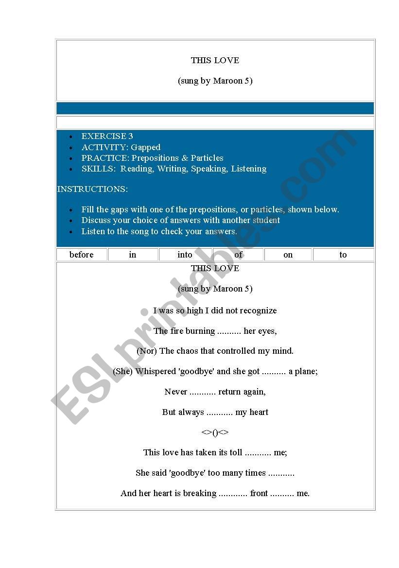 song worksheet