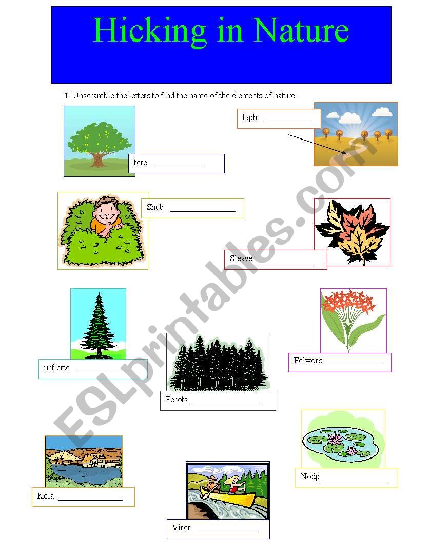 Hicking in nature worksheet