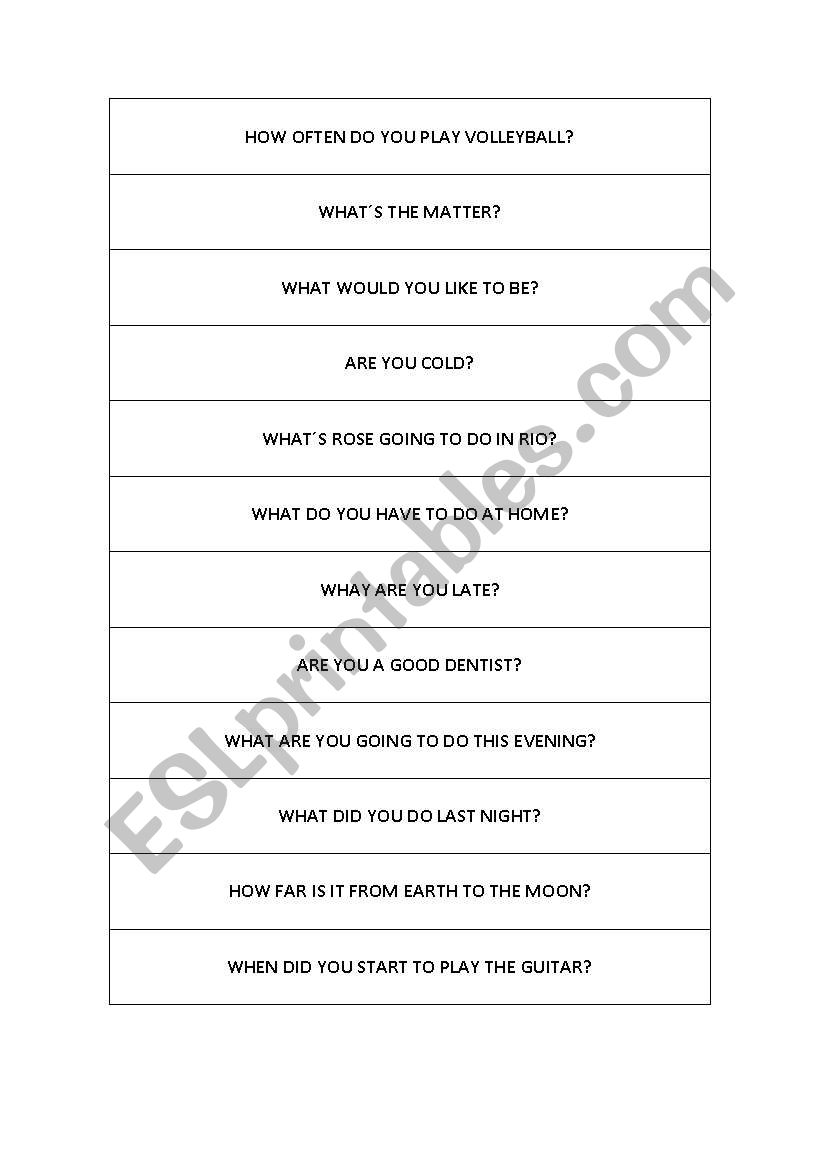 Easy questions worksheet