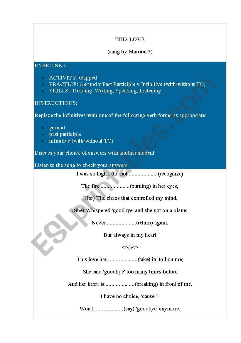 Maroon 5 worksheet