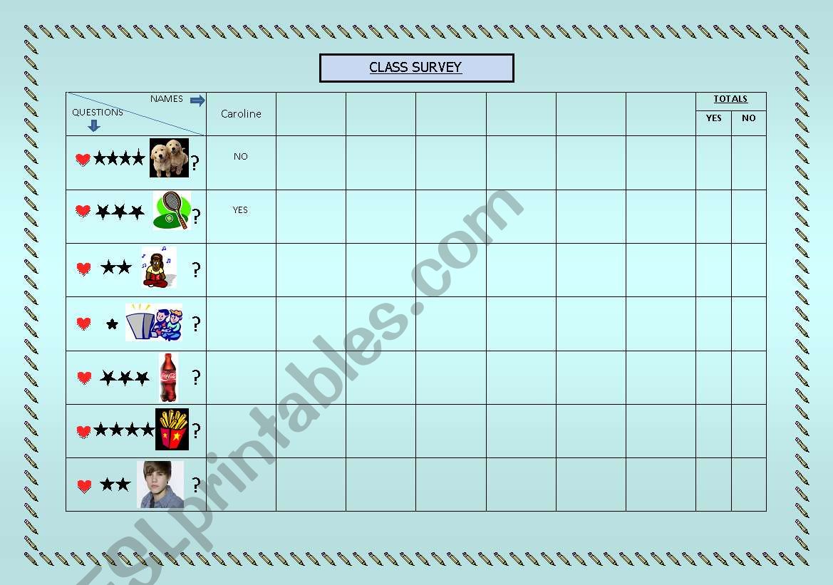 Oral activity: class survey worksheet