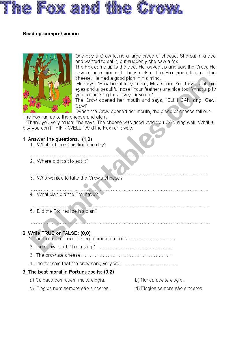 THE FOX AND THE CROW worksheet