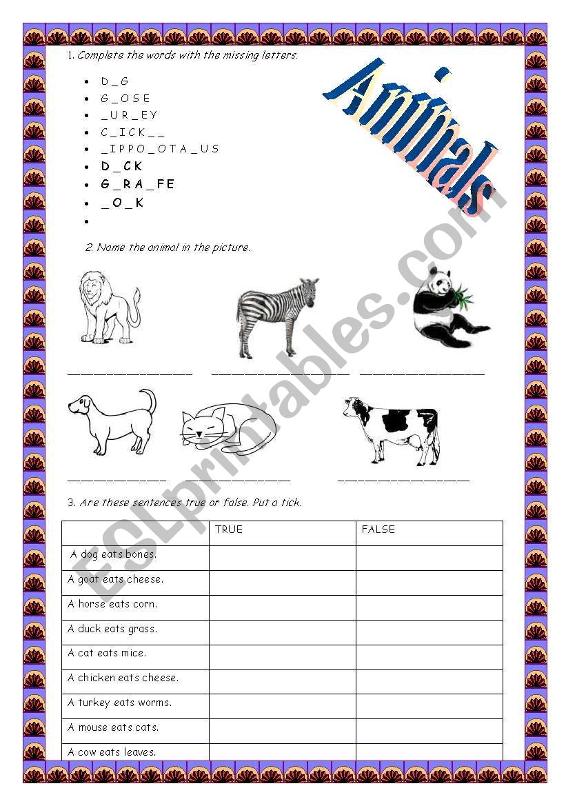 Animals worksheet