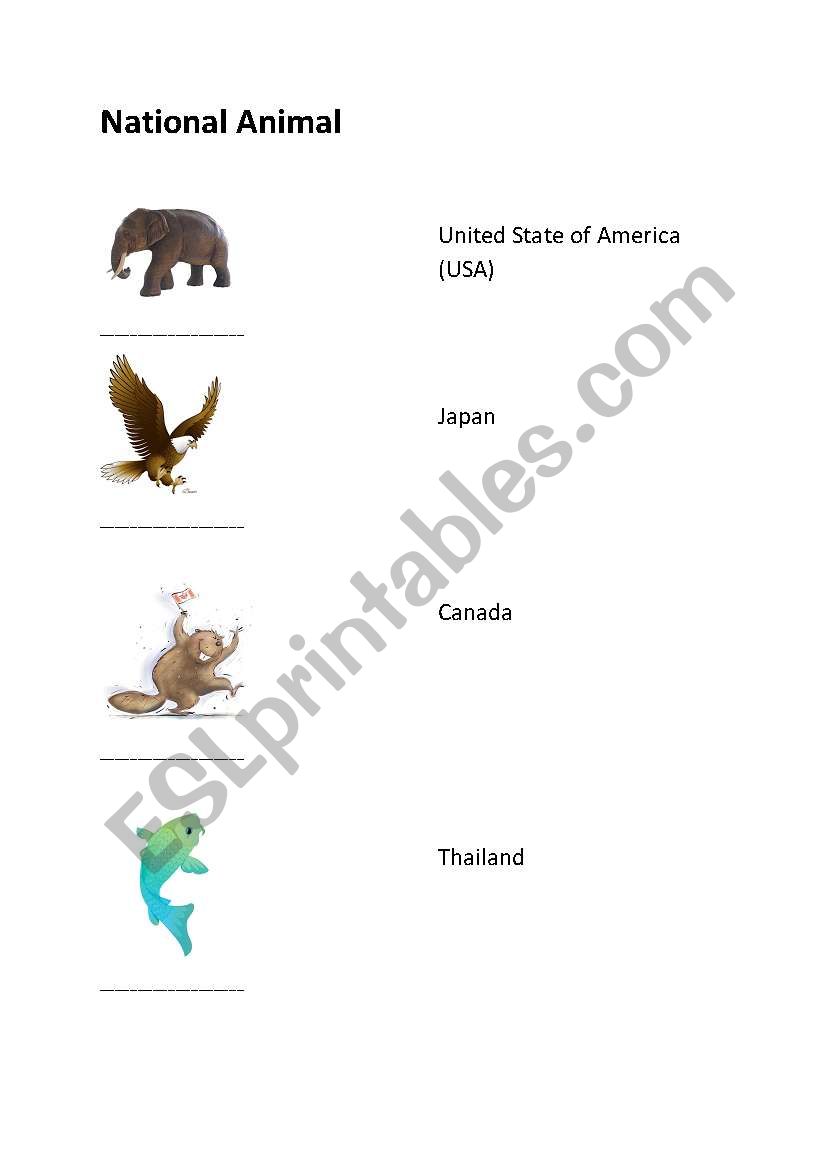 national animal worksheet