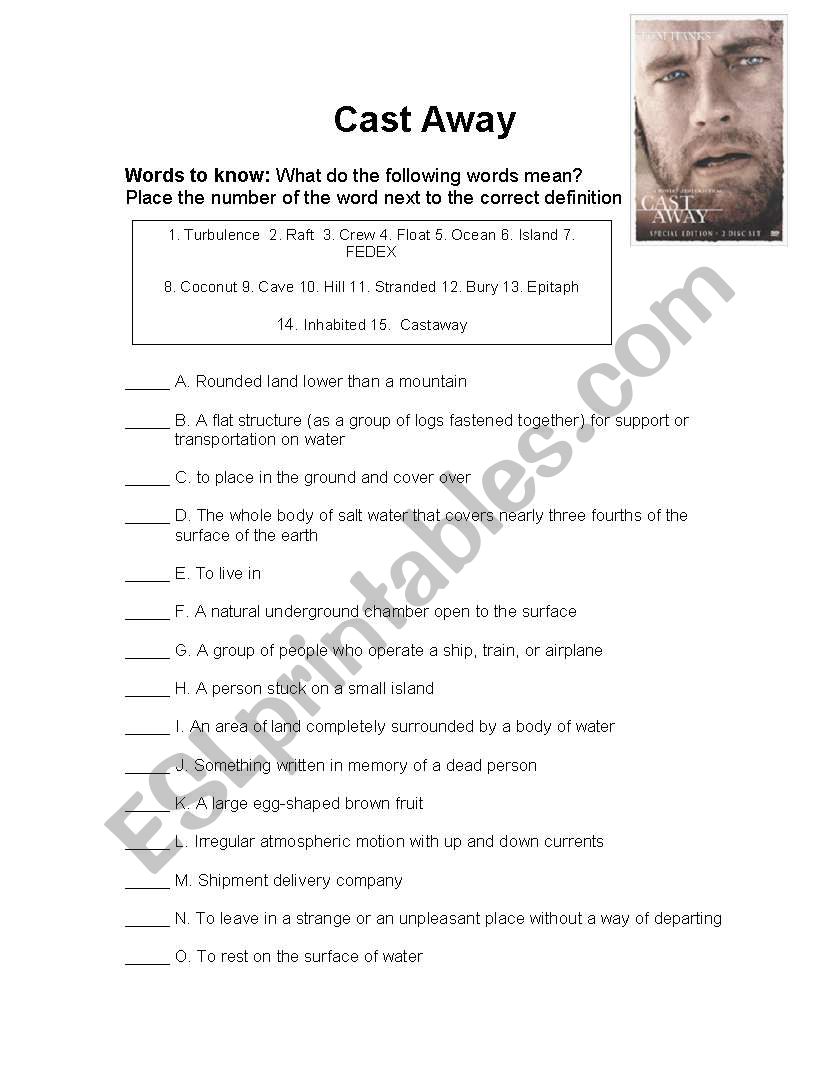 Cast Away pre-test worksheet