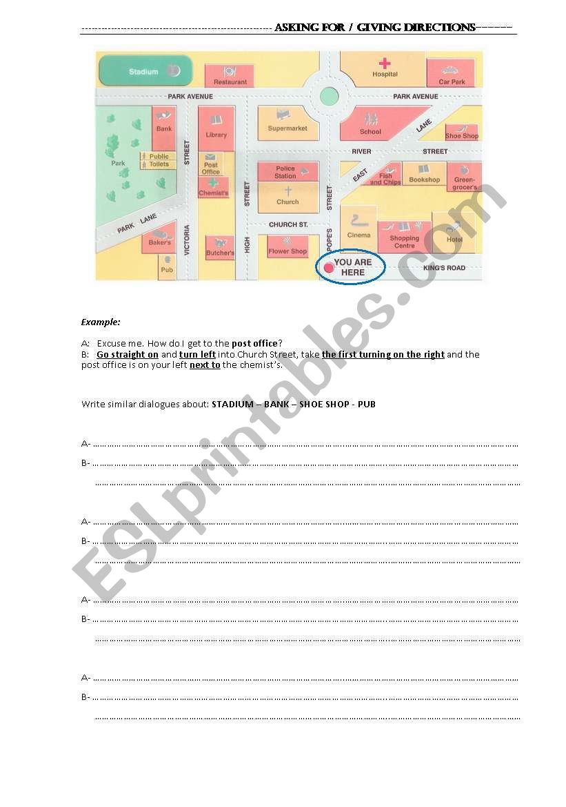 GIVING DIRECTIONS worksheet