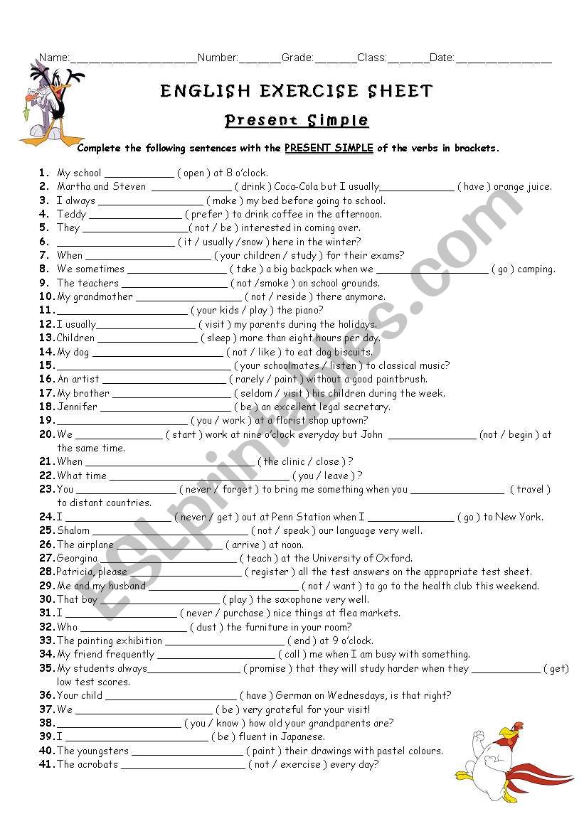 Present Simple  worksheet