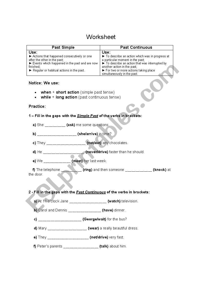 past worksheet