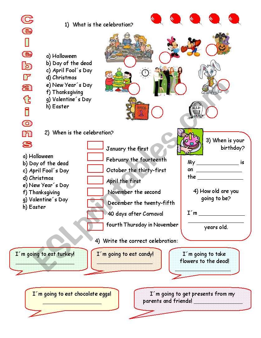 Celebrations! worksheet