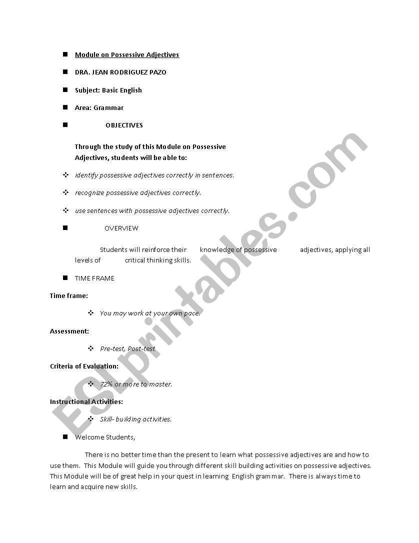 possesives worksheet