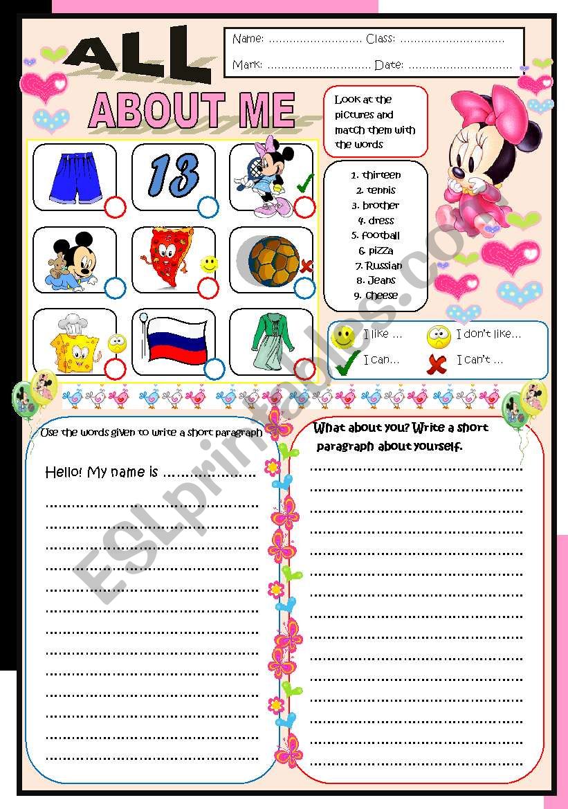 All about me worksheet