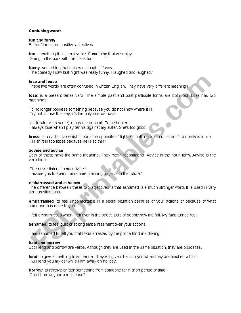 Confusing Words worksheet