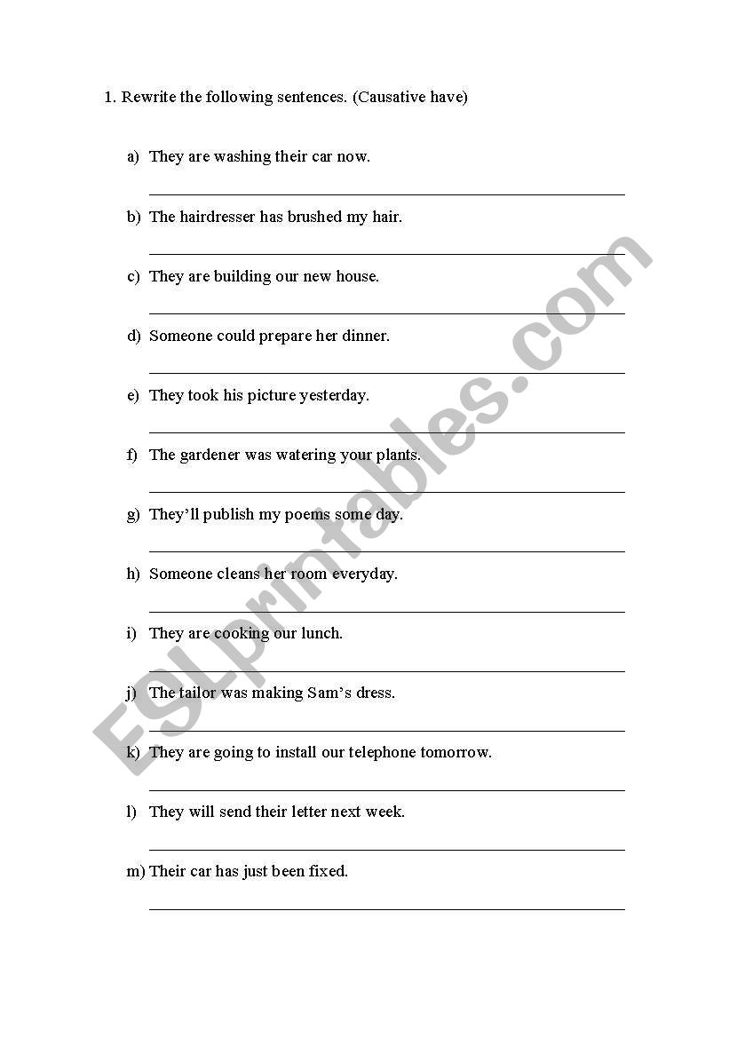 Causative have rephrasing worksheet