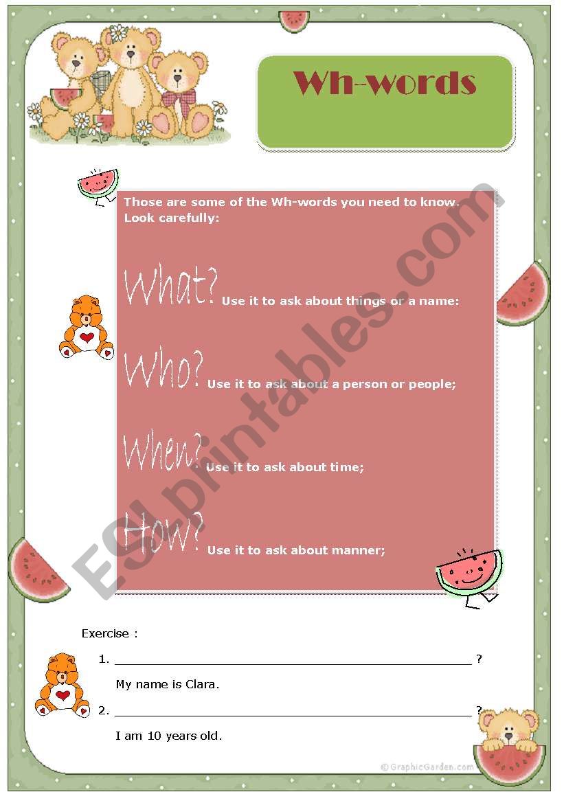 Wh words worksheet