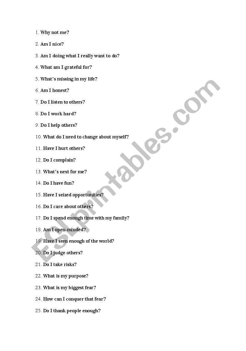 questions worksheet