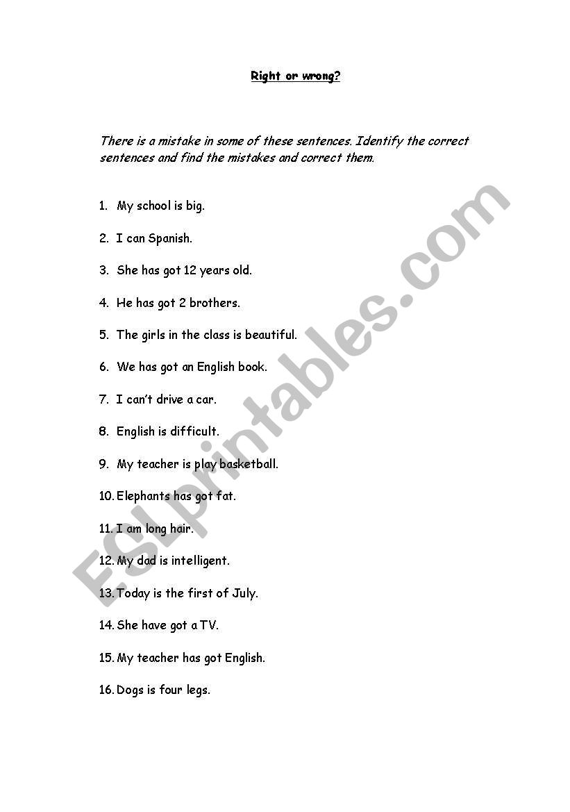 right or wrong? worksheet